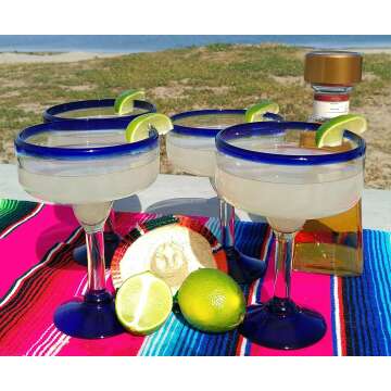 Mexican Hand Blown Margarita Glass Set - 4 Pieces