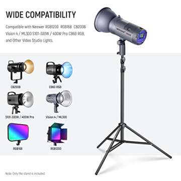 NEEWER Photography Light Stand 2.85-6.6ft/87-200cm, Spring Loaded Aluminum Tripod Stand with ø28mm Thicker Tube Diameter for Ring Light/LED Light/Strobe Flash/Softbox, Max Load 22lbs, ST-200