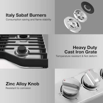 Powerful 30 Inch Gas Cooktop with Safety Features