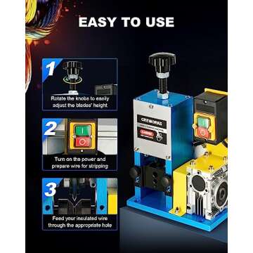 CREWORKS Electric Wire Stripper Machine, 0.06"-1" Automatic Wire Stripping Machine, Wire Stripping T...