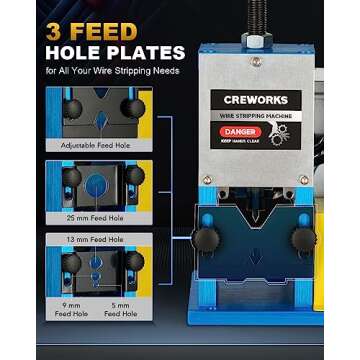 CREWORKS Electric Wire Stripper Machine, 0.06"-1" Automatic Wire Stripping Machine, Wire Stripping Tool for 1.5-25 mm Scrap Wire, 5 Channel Copper Wire Stripper Power Tool for Leftover Cable Recycling
