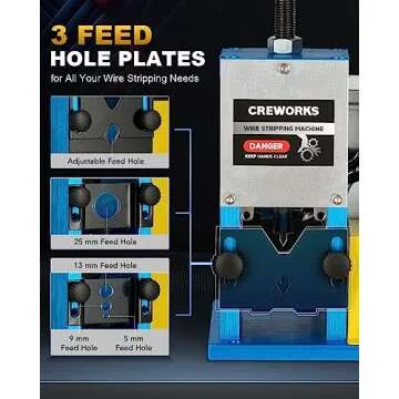 CREWORKS Electric Wire Stripper Machine, 0.06"-1" Automatic Wire Stripping Machine, Wire Stripping Tool for 1.5-25 mm Scrap Wire, 5 Channel Copper Wire Stripper Power Tool for Leftover Cable Recycling