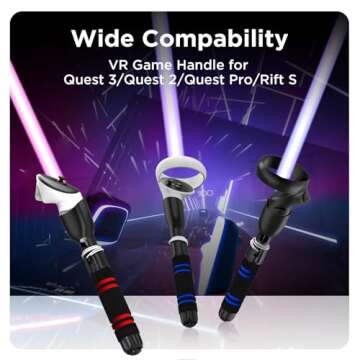 YOGES Handle Attachments Compatible with Meta Quest 3S/ Quest 3/ Oculus Quest 2/ Quest Pro/Rift S Controller Accessories, Dual Handles Extension Grips for Beat Saber Gorilla Tag Long Arms VR Games