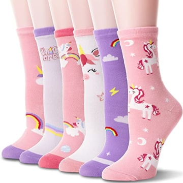 WELSOX Unicorn Socks for Girls - 6 Cute Cotton Pairs