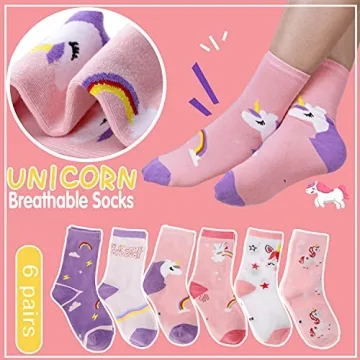 WELSOX Unicorn Socks for Girls - 6 Cute Cotton Pairs