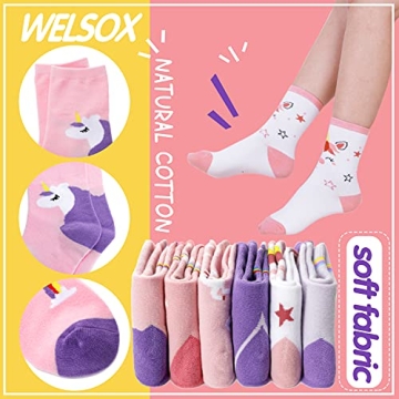 WELSOX Unicorn Socks for Girls - 6 Cute Cotton Pairs