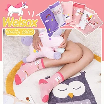 WELSOX Unicorn Socks for Girls - 6 Cute Cotton Pairs