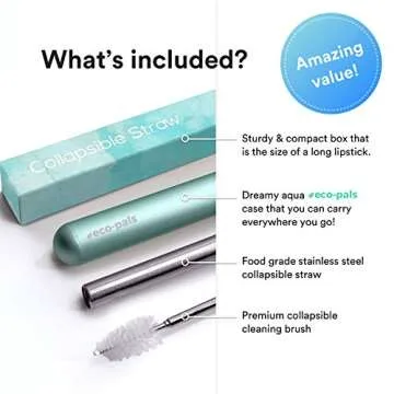 Eco-Pals | Straws Reusable Stainless Steel with Soft Silicone Mouthpiece | Reusable Straw | Dishwasher Safe | +1 Straw Cleaning Brush (Sea Foam)