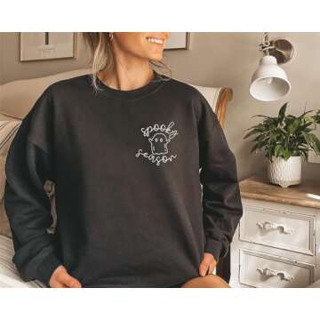 FISCRAT Halloween Spooky Season Oversized Sweatshirt Women Cute Ghost Sweatshirts Fall Embroidered S...
