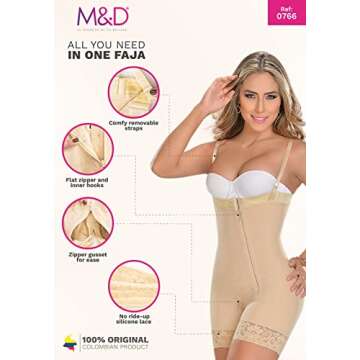 M&D 0766 Full Body Shaper Mid Thigh Bodysuit | Fajas Levanta Cola Colombianas