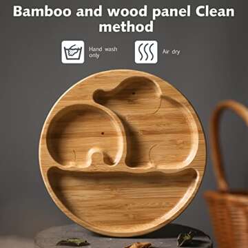 Mamimami Home Baby Bamboo Suction Plates Set with Spoons & Fork - Safe Feeding for Toddlers