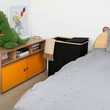 efluky Laundry Hamper with Lid, Double Laundry Hamper with 2 Removable Bags, 2 Section Laundry Basket with Bamboo Handles for Bathroom, Bedroom & Laundry Room, 140L (36.9 Gallon) Black