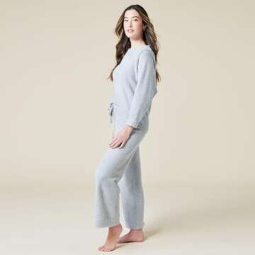 Softies Solid Marshmallow Reverse Seam Crew Neck Lounge Set for Women, 2 Piece Loungewear with Brace...