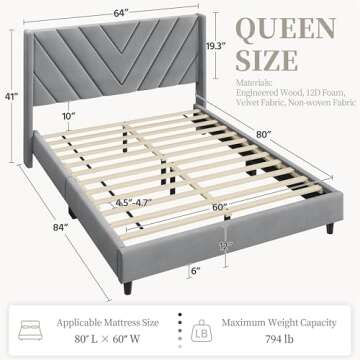 Yaheetech Queen Bed Frame Upholstered Platform Bed with Wing Side/Wooden Slat Support/Tufted Headboa...