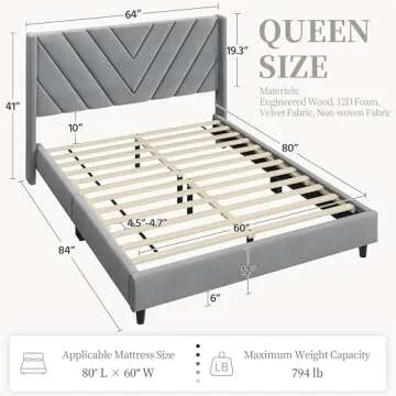 Yaheetech Queen Bed Frame - Elegant Upholstered Platform with Wing Design