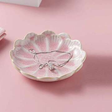 Mecaikru jewelry dish, flower shape ring dish, pink earring tray, cute jewelry holder, key bowl, flower pink
