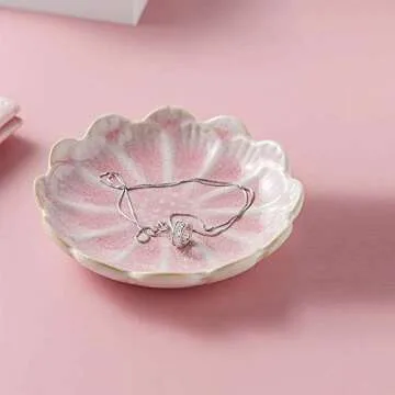 Mecaikru jewelry dish, flower shape ring dish, pink earring tray, cute jewelry holder, key bowl, flower pink
