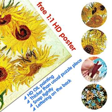 Van Gogh Puzzle, Sunflowers or Cafe Terrace at Night, fine Art Puzzle, Museum Puzzles of Famous Paintings, Vincent Van Gogh 1000 Piece Puzzles for Adults, ARTPUZZ