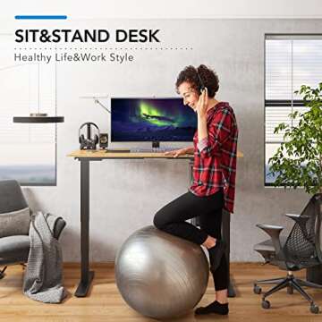 FLEXISPOT E6 Essential Bamboo 3 Stages Dual Motor 55x28 Inch Electric Height Adjustable Standing Desk Whole-Piece Board Desk Sit Stand Up Desk (Black Frame + Bamboo Desktop)