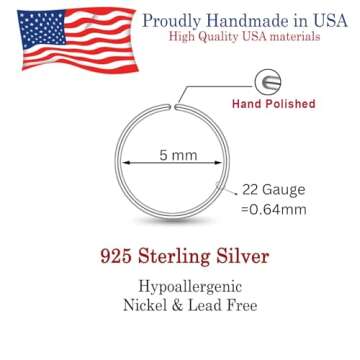 5mm Nose Ring Hoop for Women and Men, Sterling Silver, 22 Gauge, 5 mm Tiny Thin Nose Piercing Hoops,...