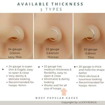 5mm Nose Ring Hoop for Women and Men, Sterling Silver, 22 Gauge, 5 mm Tiny Thin Nose Piercing Hoops, Small Septum Jewelry 22g