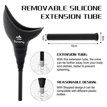 Sunany Female Urinal with Silicone Funnel, Portable for Standing Female, Reusable Female Urinal, for Outdoor, Activities, Camping, Travel (Black)
