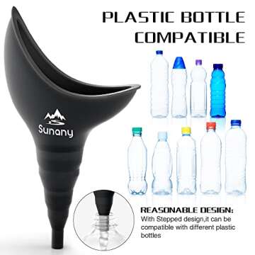 Sunany Female Urinal with Silicone Funnel, Portable for Standing Female, Reusable Female Urinal, for Outdoor, Activities, Camping, Travel (Black)