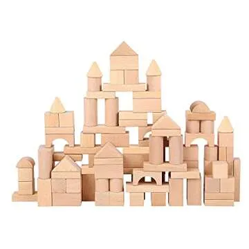 Pidoko Kids Wooden Blocks - 100 Pcs Building Blocks for Learning - Including Storage Container with ...