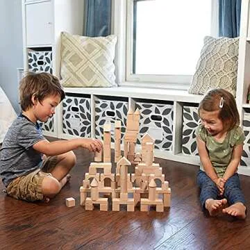 Pidoko Kids 100 Pcs Wooden Building Blocks for Toddlers