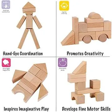 Pidoko Kids 100 Pcs Wooden Building Blocks for Toddlers