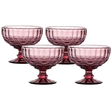 VanEnjoy Purple Vintage Pressed Pattern Glass Ice Cream Cups/Dessert Bowls - Set of 4,12 Oz
