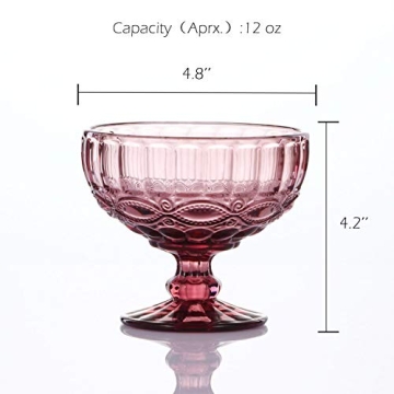 VanEnjoy Vintage Purple Glass Ice Cream Cups Set of 4