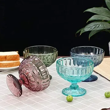 VanEnjoy Vintage Purple Glass Ice Cream Cups Set of 4