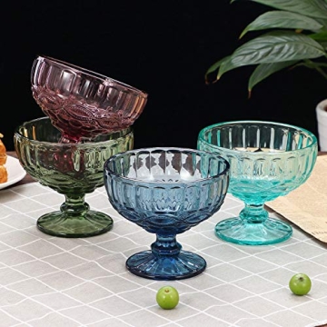 VanEnjoy Vintage Purple Glass Ice Cream Cups Set of 4