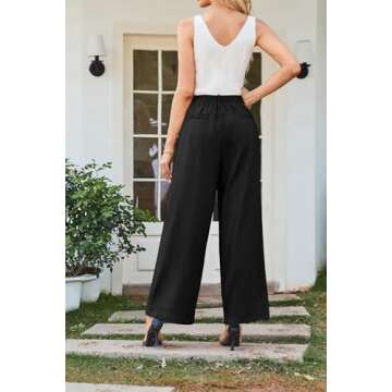 GRACE KARIN 2024 Casual Wide Leg Long Dressy Pants Button Down Loose Business Work Office Trousers with Pockets Black M