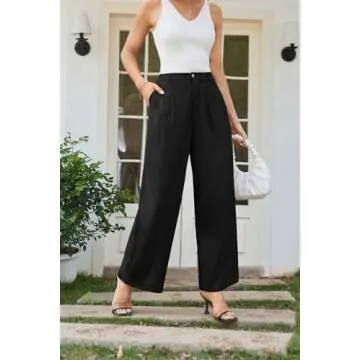 GRACE KARIN 2024 Casual Wide Leg Long Dressy Pants Button Down Loose Business Work Office Trousers with Pockets Black M