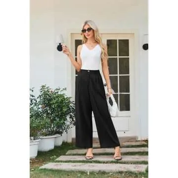 GRACE KARIN 2024 Casual Wide Leg Long Dressy Pants Button Down Loose Business Work Office Trousers with Pockets Black M