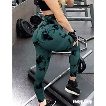 VOYJOY Seamless Leggings for Women High Waist Yoga Pants Scrunch Butt Lifting Elastic Tights Blue Green