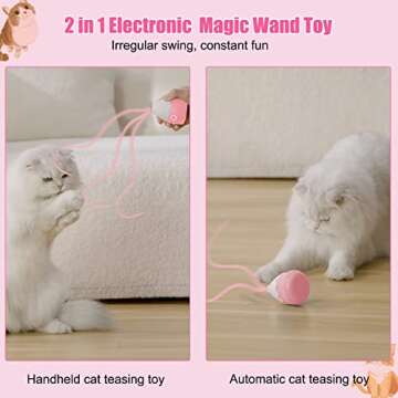 Petcronies Cat Toys Interactive for Indoor Cats, Automatic Cat Wand Toy Silicone Tail Teaser Toy 2 i...