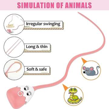 Petcronies Cat Toys Interactive for Indoor Cats, Automatic Cat Wand Toy Silicone Tail Teaser Toy 2 in 1, Rechargeable Exercise Toy for Kitten-Pink