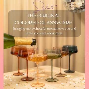 Saludi Colored Coupe Glasses 10oz Set of 6 Hand-Blown Luxury