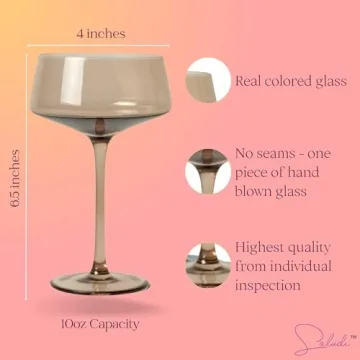 Saludi Colored Coupe Glasses 10oz Set of 6 Hand-Blown Luxury