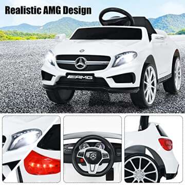 OLAKIDS Kids 12V Electric Ride On Car, Licensed Mercedes Benz GLA45 Vehicle for Toddler with Control Remote, Battery Powered Toy with Music, USB, MP3, 2 Speeds, Wheels Suspension, LED Lights (White)
