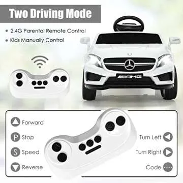 OLAKIDS Kids 12V Electric Ride On Car, Licensed Mercedes Benz GLA45 Vehicle for Toddler with Control Remote, Battery Powered Toy with Music, USB, MP3, 2 Speeds, Wheels Suspension, LED Lights (White)