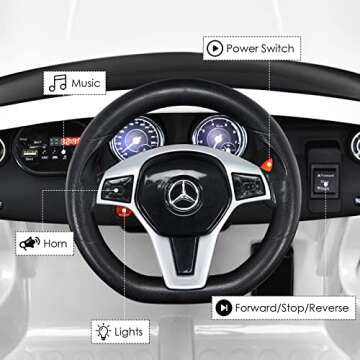 OLAKIDS Kids 12V Electric Ride On Car, Licensed Mercedes Benz GLA45 Vehicle for Toddler with Control Remote, Battery Powered Toy with Music, USB, MP3, 2 Speeds, Wheels Suspension, LED Lights (White)