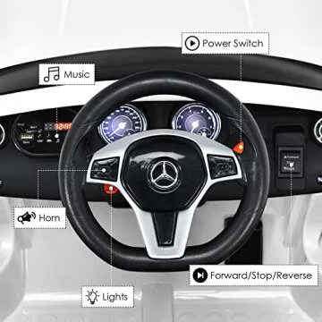 OLAKIDS Kids 12V Electric Ride On Car, Licensed Mercedes Benz GLA45 Vehicle for Toddler with Control Remote, Battery Powered Toy with Music, USB, MP3, 2 Speeds, Wheels Suspension, LED Lights (White)