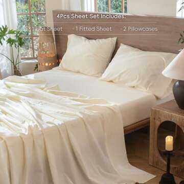 MooMee Bedding Sheet Set 100% Washed Cotton Linen Like Textured Breathable Durable Soft Comfy (Cream...