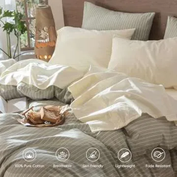 MooMee Bedding Sheet Set 100% Washed Cotton Linen Like Textured Breathable Durable Soft Comfy (Cream White, King)