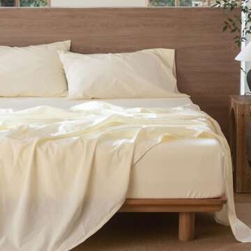 MooMee Bedding Sheet Set 100% Washed Cotton Linen Like Textured Breathable Durable Soft Comfy (Cream White, King)