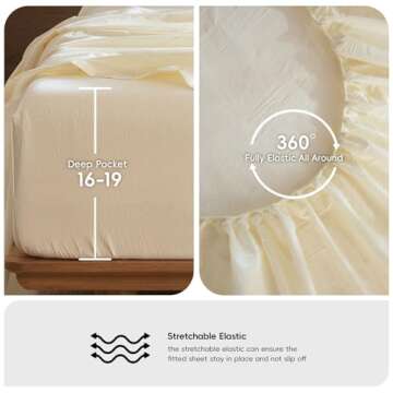 MooMee Bedding Sheet Set 100% Washed Cotton Linen Like Textured Breathable Durable Soft Comfy (Cream White, King)